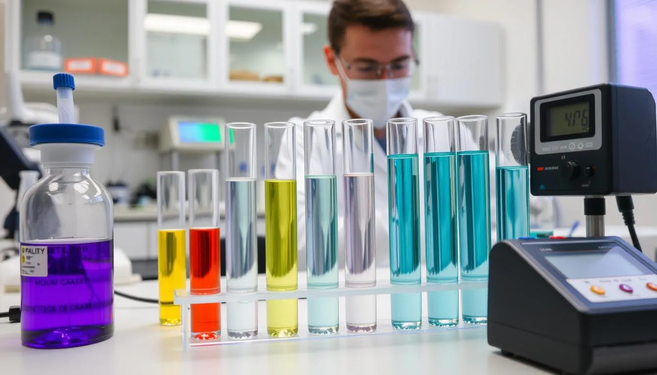 Heizungswasseranalyse im Labor mit Proben und Messgeräten